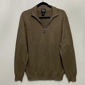 Jos. A. Bank Traveler Business 100% Pima Cotton Tan 3/4 Zip Pullover Sweater; L